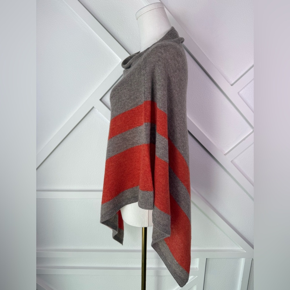 Celeste Wool Cashmere Blend Poncho Tan Orange Stripe Asymmetrical One Size - Picture 3 of 9